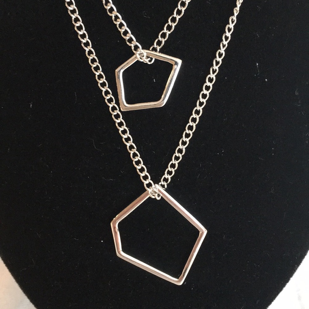 Asymmetrical Silver Tone Double Layer Necklace - Picture 2 of 7